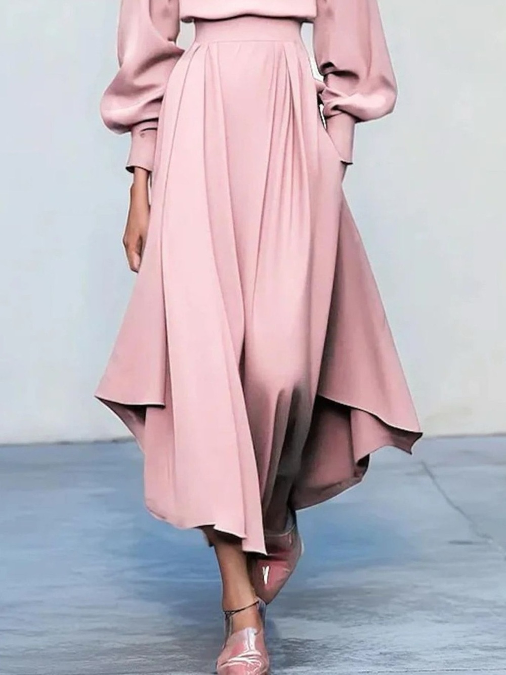 Pleated Lantern Sleeve Midi Dress - Picture 3 of 4